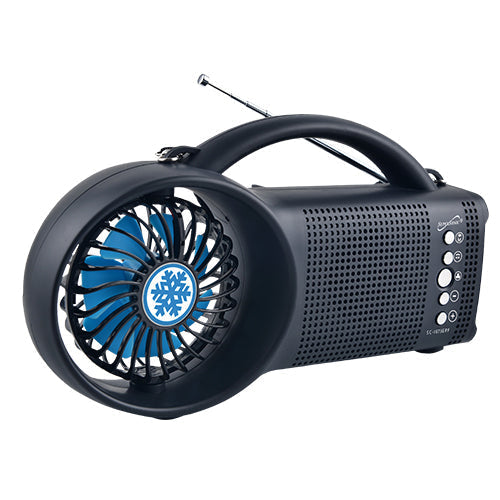 Coluna Bluetooth Solar com Rádio FM, Luz LED e Ventoinha