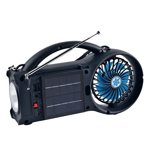 Coluna Bluetooth Solar com Rádio FM, Luz LED e Ventoinha