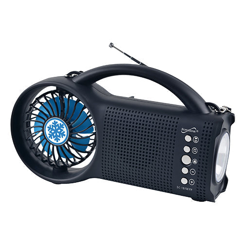 Coluna Bluetooth Solar com Rádio FM, Luz LED e Ventoinha