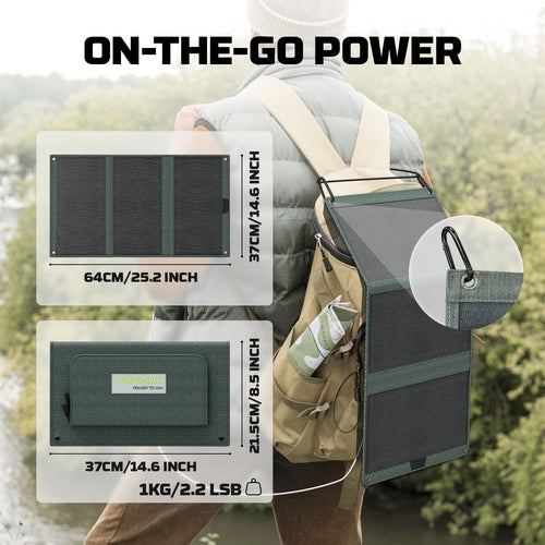Painel Solar Portátil Powerwin 33W — Para Campismo e Atividades ao Ar Livre