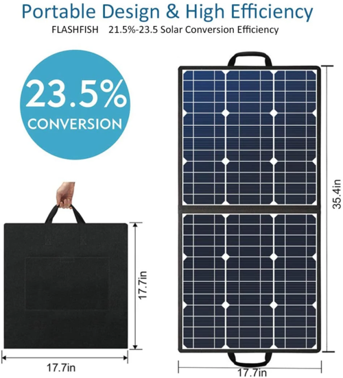 Painel Solar Dobrável Portátil 50W 18V — Campismo e Viagens