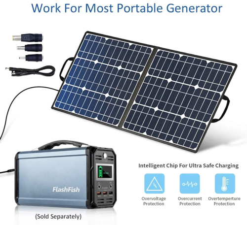 Painel Solar Dobrável Portátil 50W 18V — Campismo e Viagens