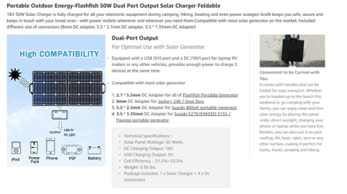 Painel Solar Dobrável Portátil 50W 18V — Campismo e Viagens